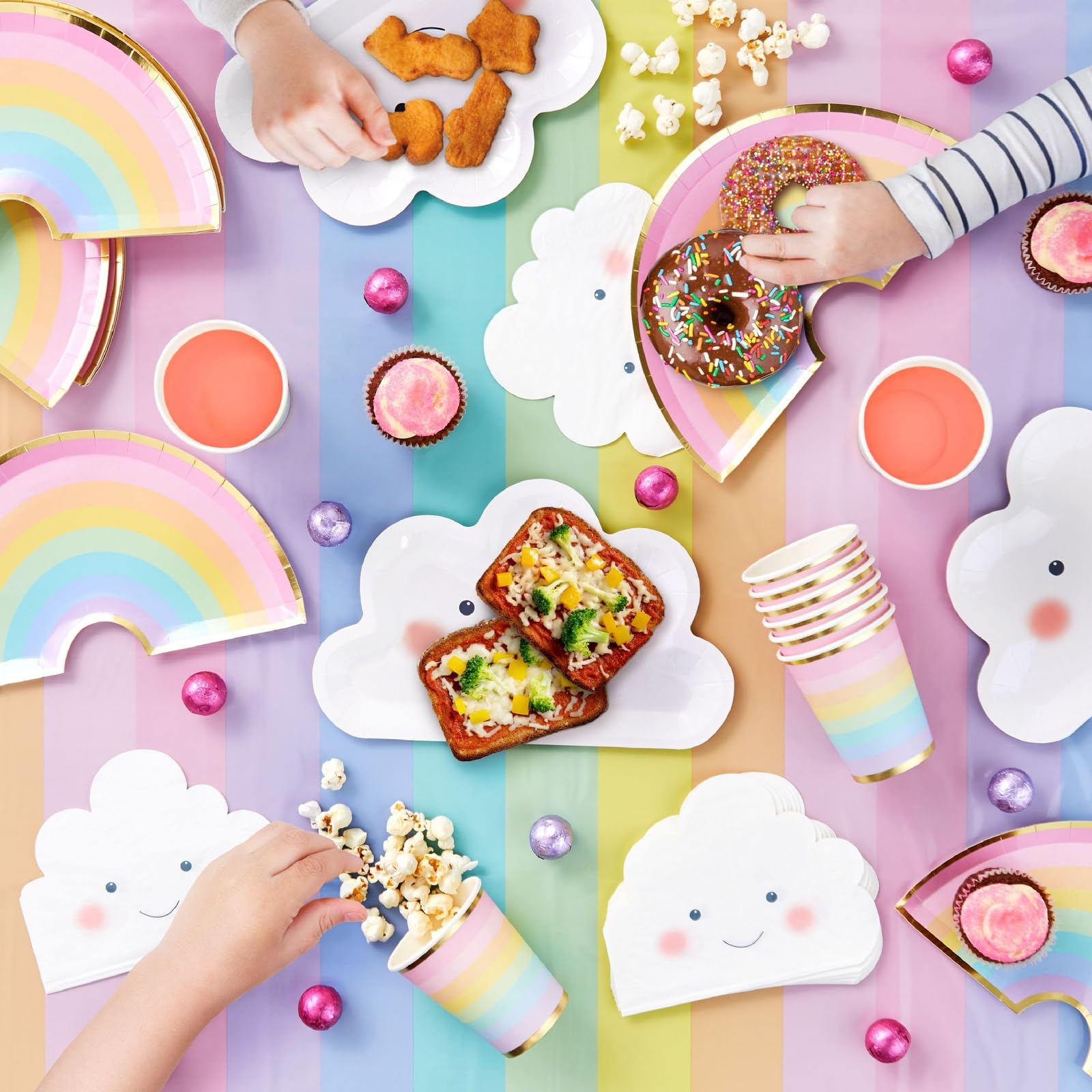 Pastel rainbow plates and cloud accents image