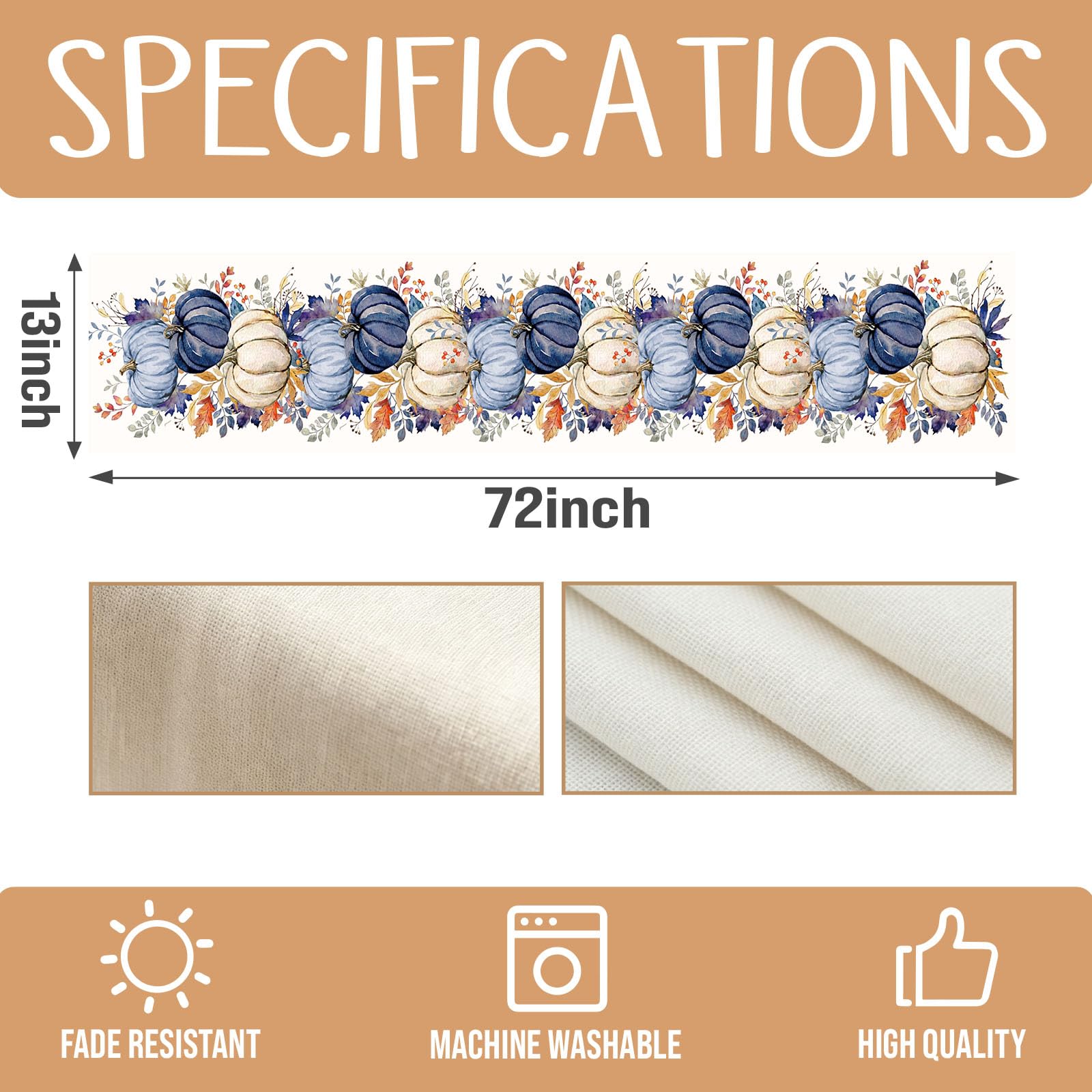 Blue Pumpkin Maple Leaf Fall Dinging Table Runner 13x72 Inch kitchen decor setup