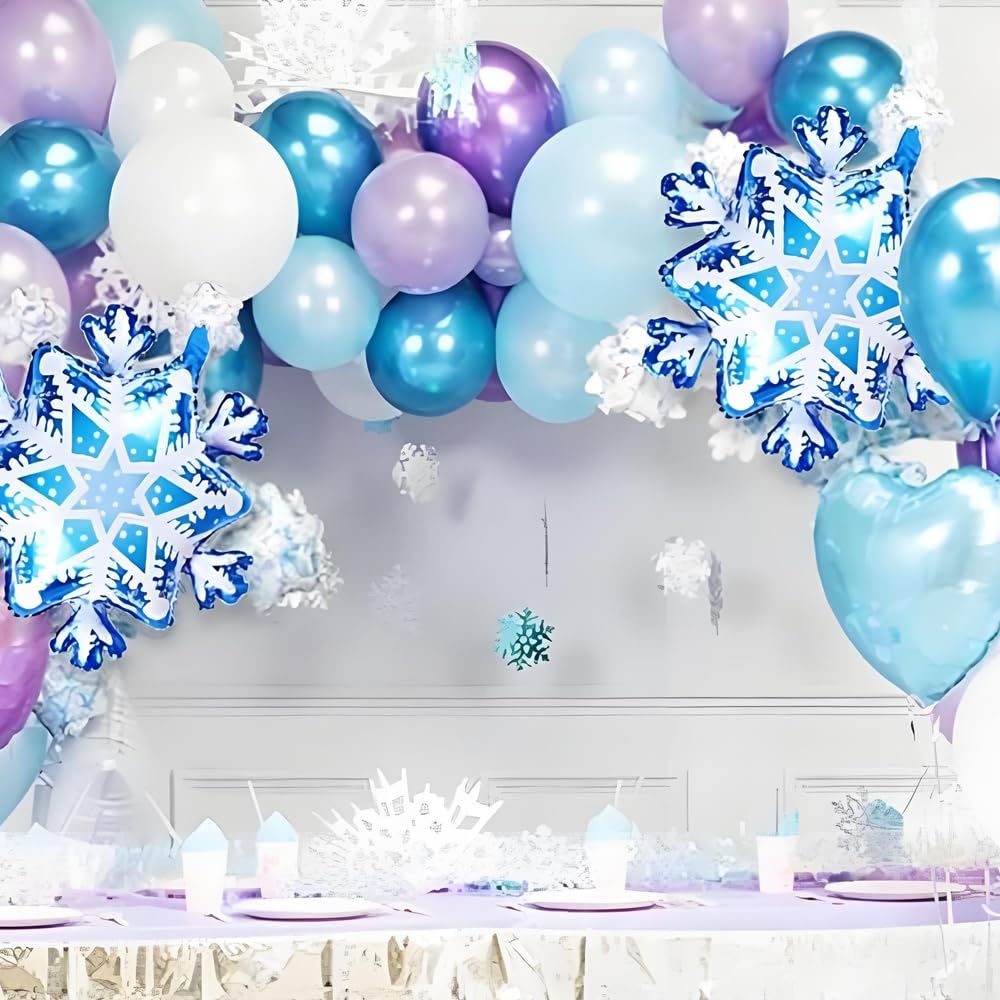 Blue and purple Frozen party supplies for birthday