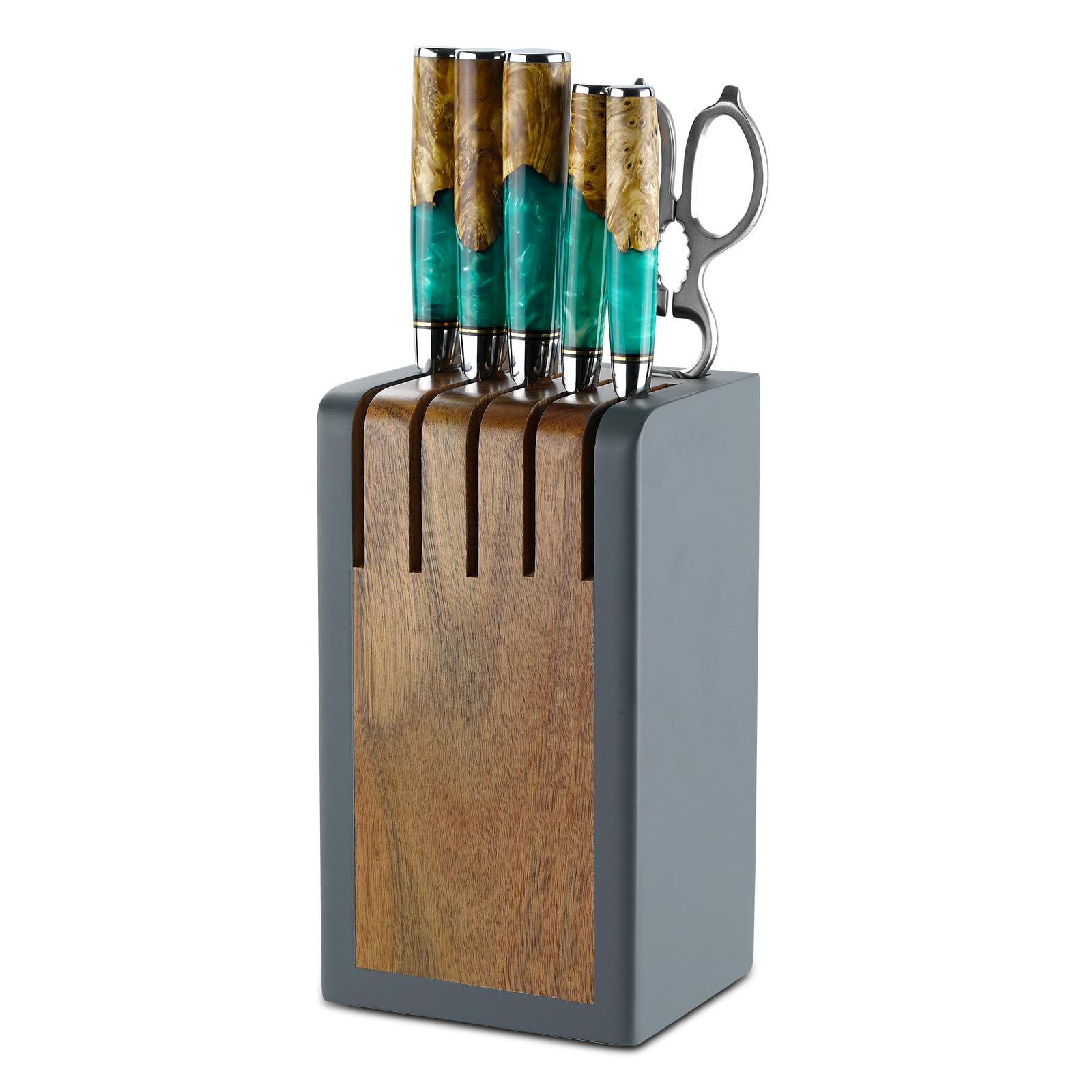 Blue resin pakka wood handle knives set