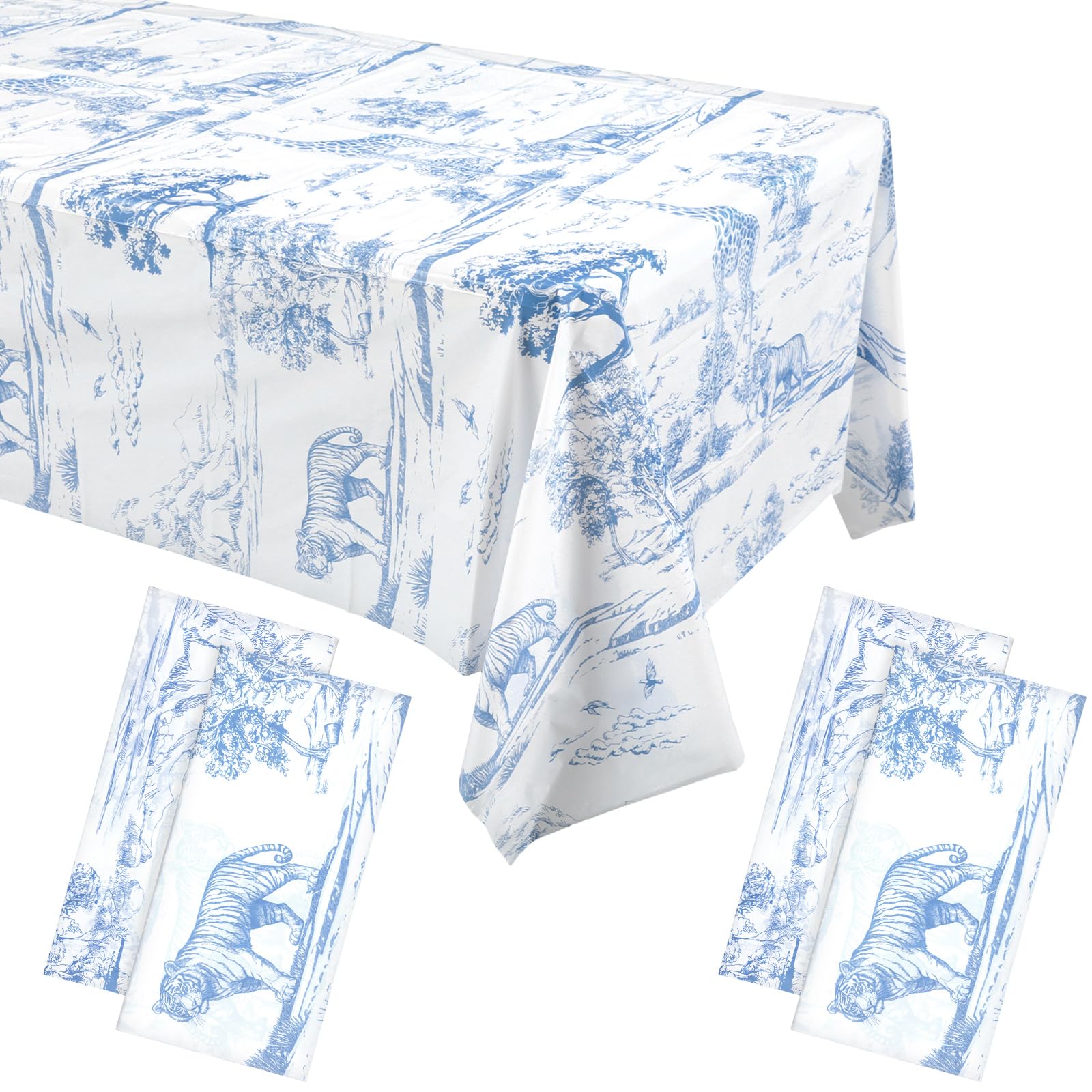 Toile De Jouy blue safari tablecloths 54x108 4 pcs