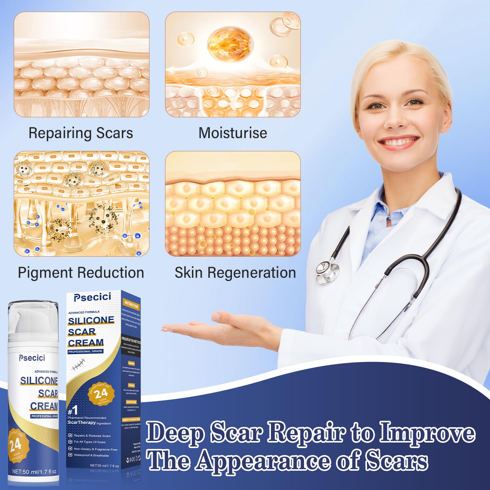 Psecici scar cream for C-section scars blue package