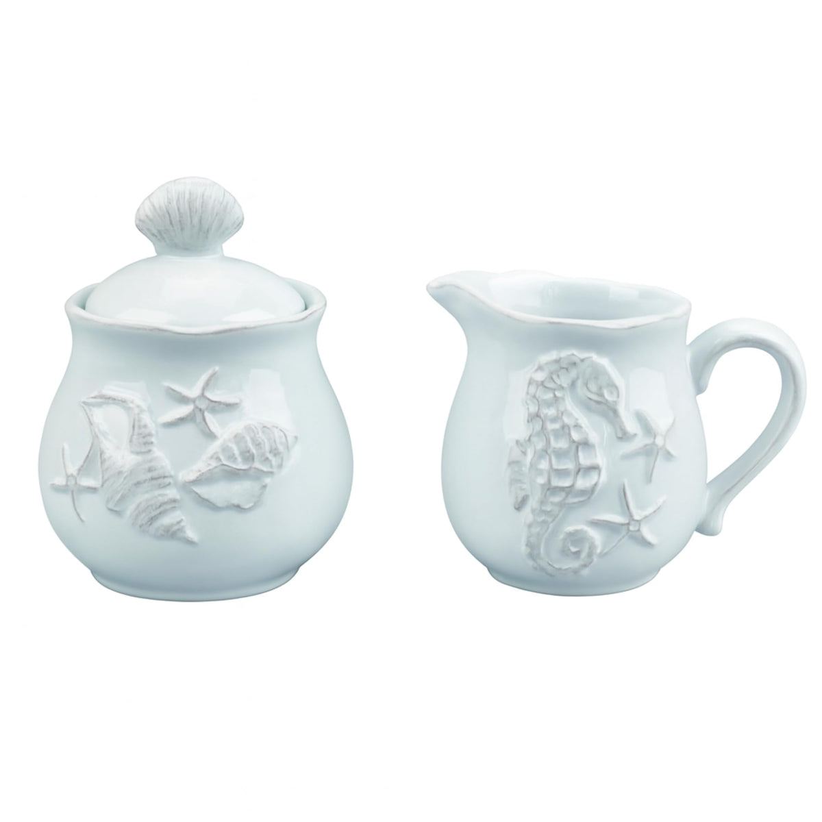 Blue Sky Clayworks Laguna sugar bowl with seashell accent