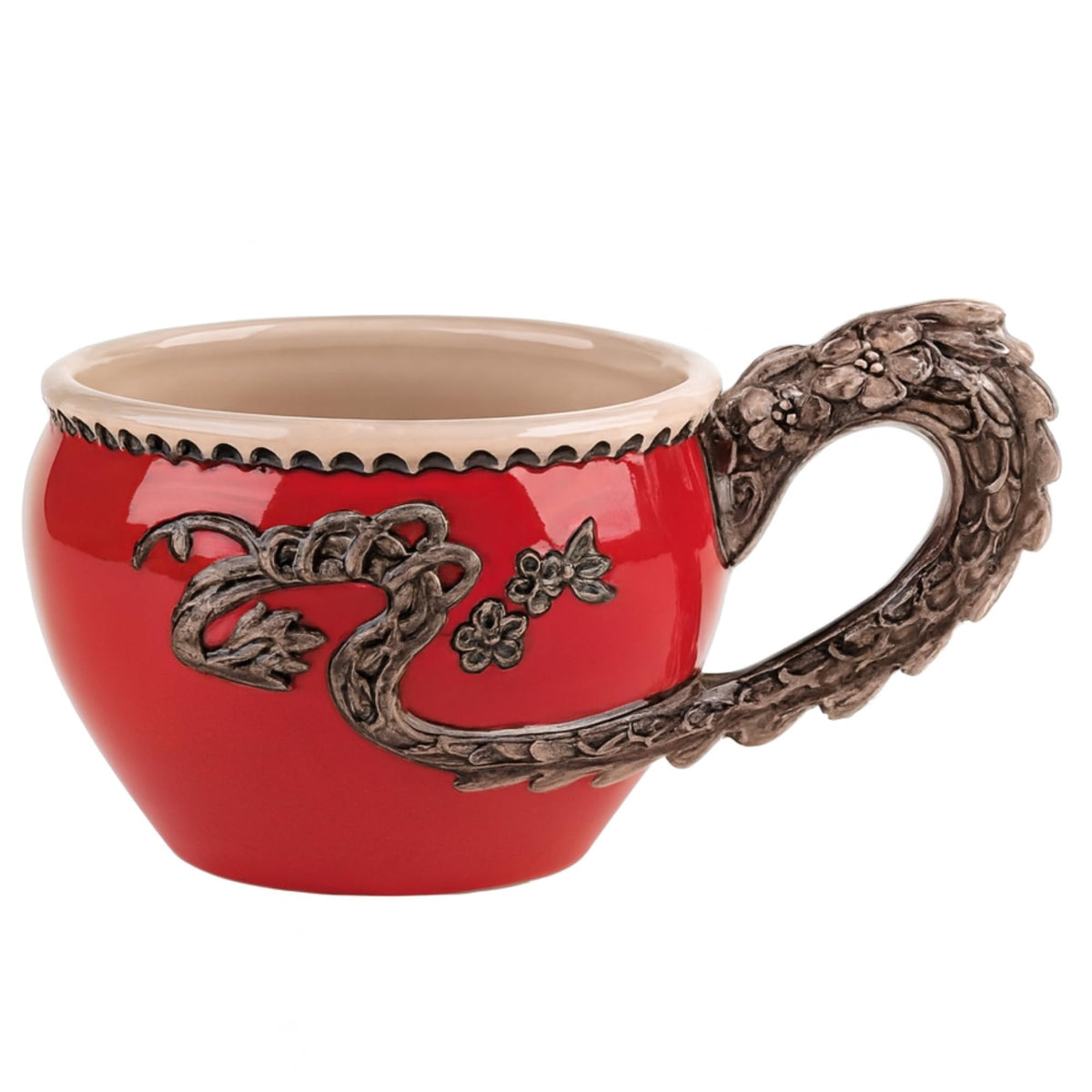 Blue Sky Clayworks Red Dragon Cup ceramic mug with sculpted dragon handle