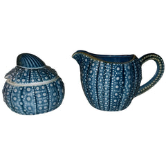Blue Sky Clayworks Sea Urchin Set creamer and sugar bowl blue finish