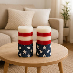 4th of July decor pillar candle 3x6 inches red white blue
