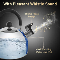 Ergonomic full loop phenolic handle on whistling kettle