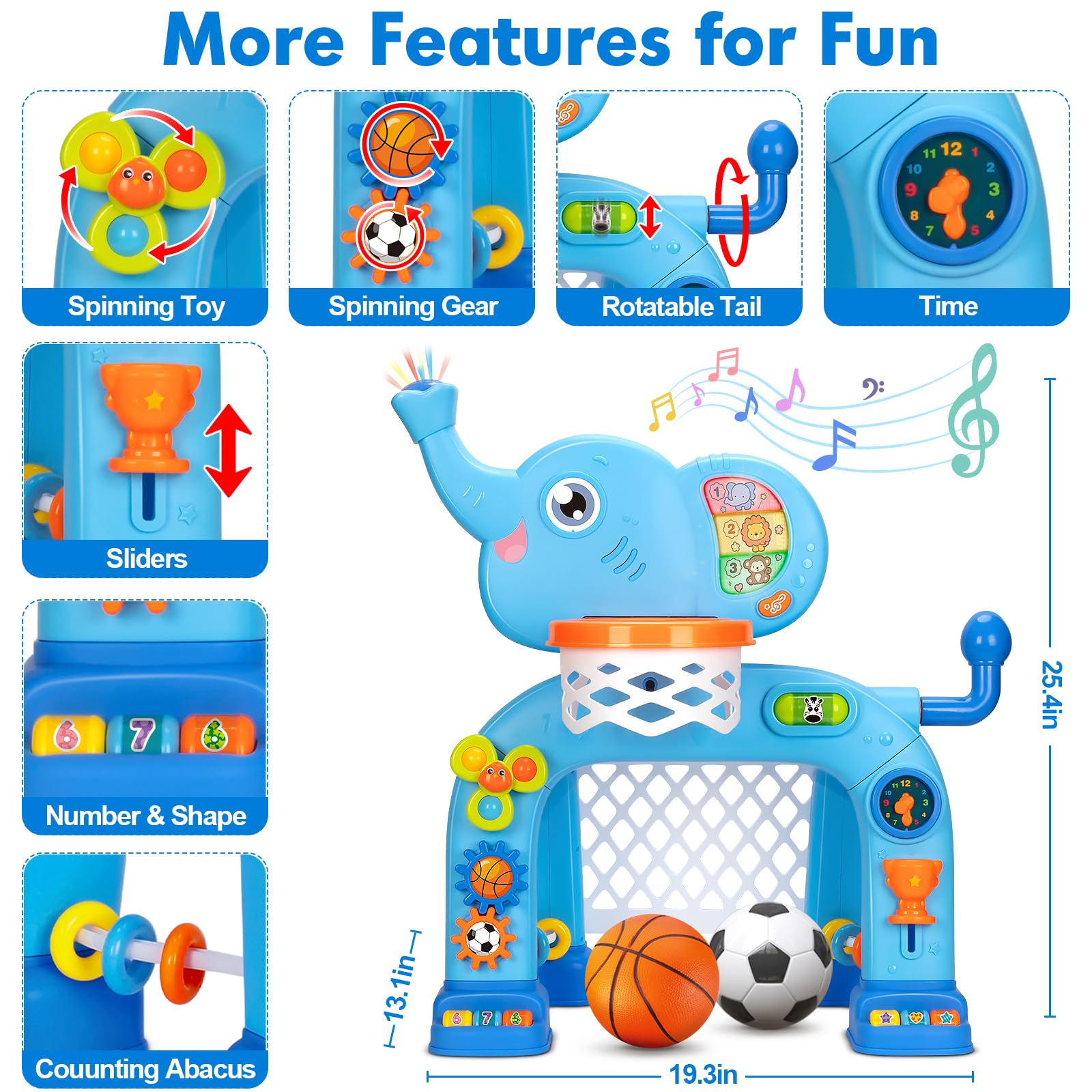 blue toddler sports toy with lights and sounds feature