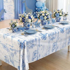 Blue Toile De Jouy safari animal tablecloths 54x108 inches