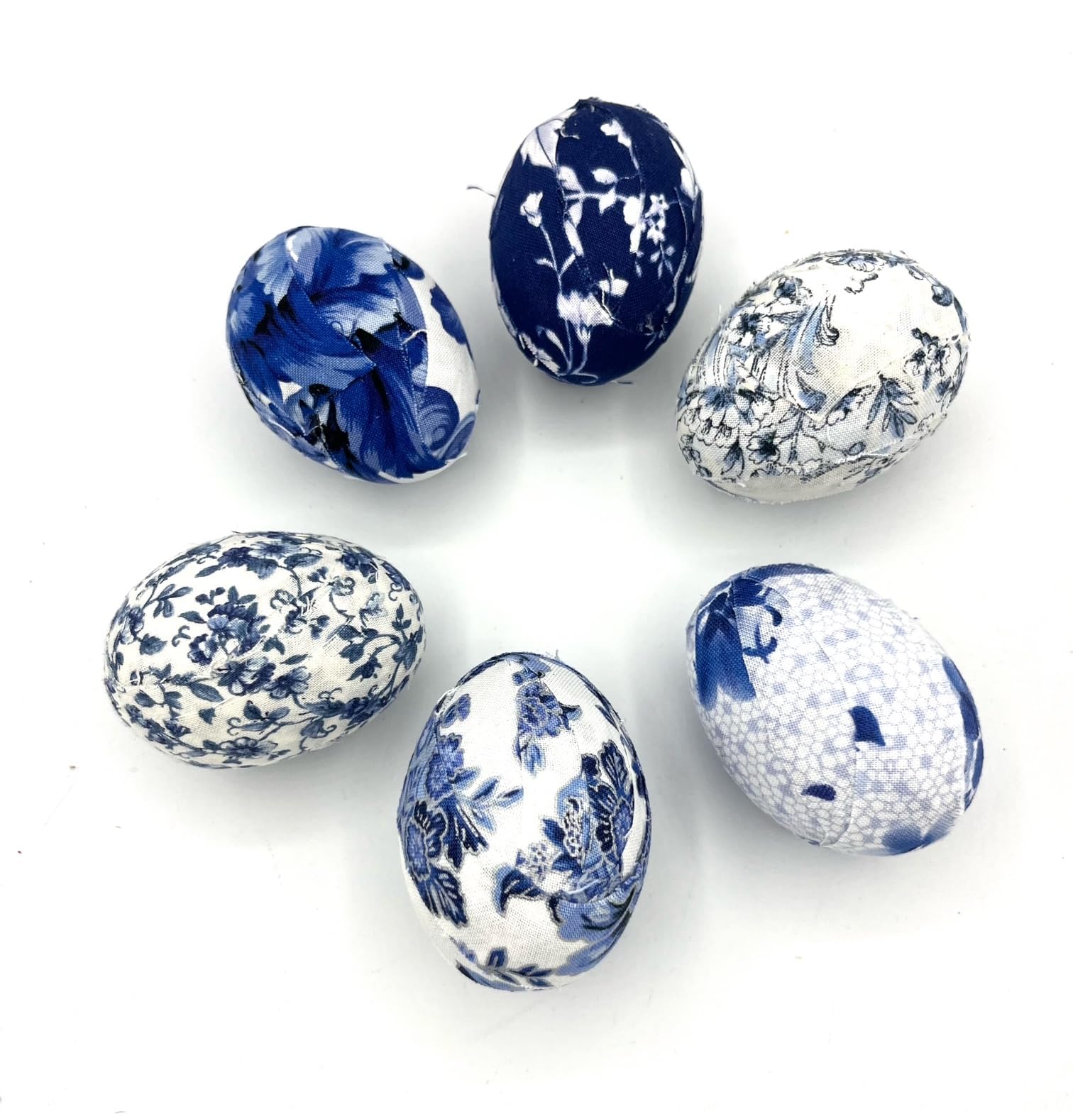 Blue and white fabric wrapped Easter eggs set of 6