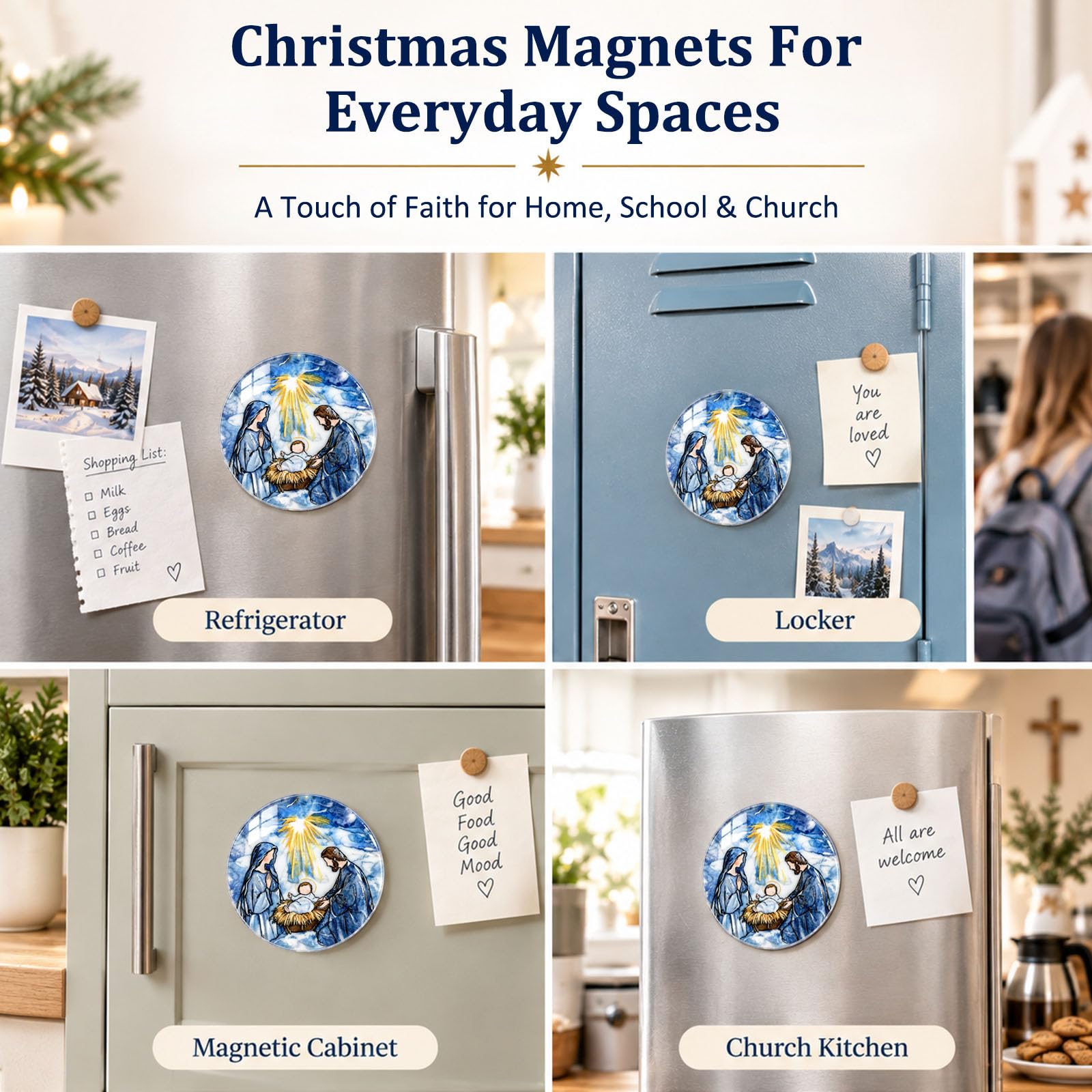 Blue white gold nativity magnet decorative Christian Christmas