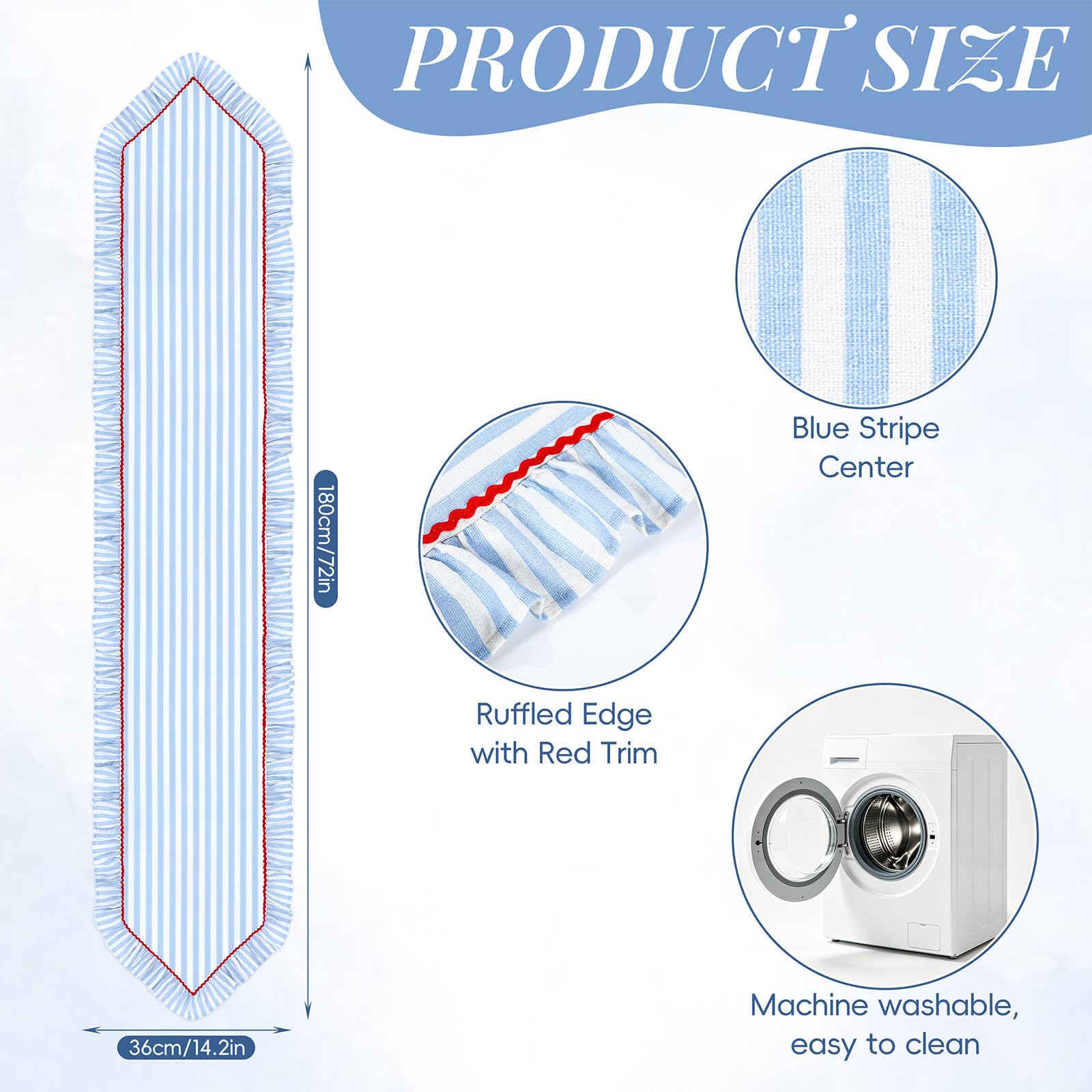 Cotton table runner 72 x 12 inches with blue stripes