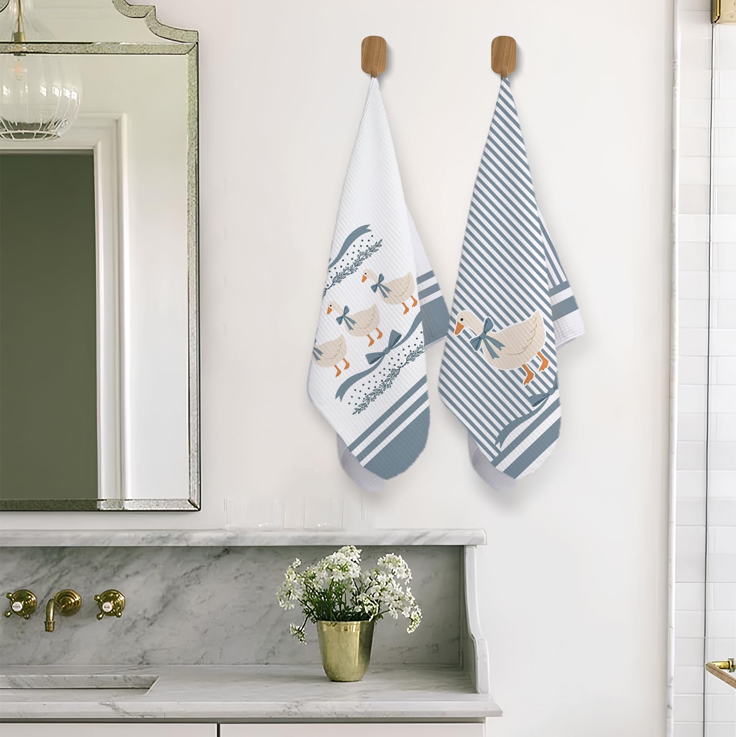 Gift-ready two towel set for kids bathroom or kitchen