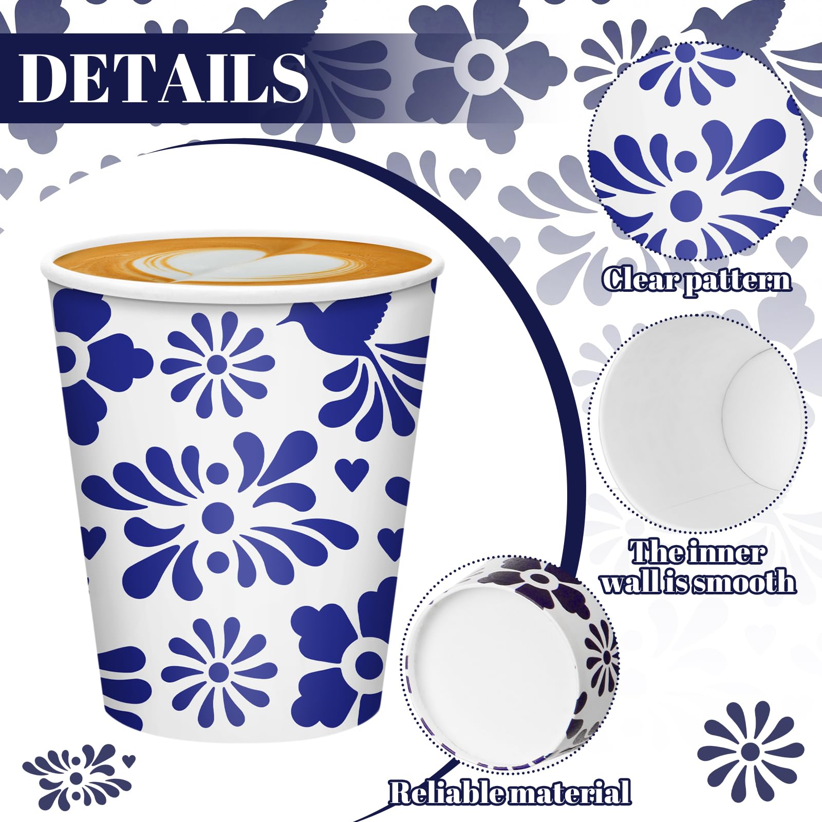 Blue and white Talavera pattern cup design for events