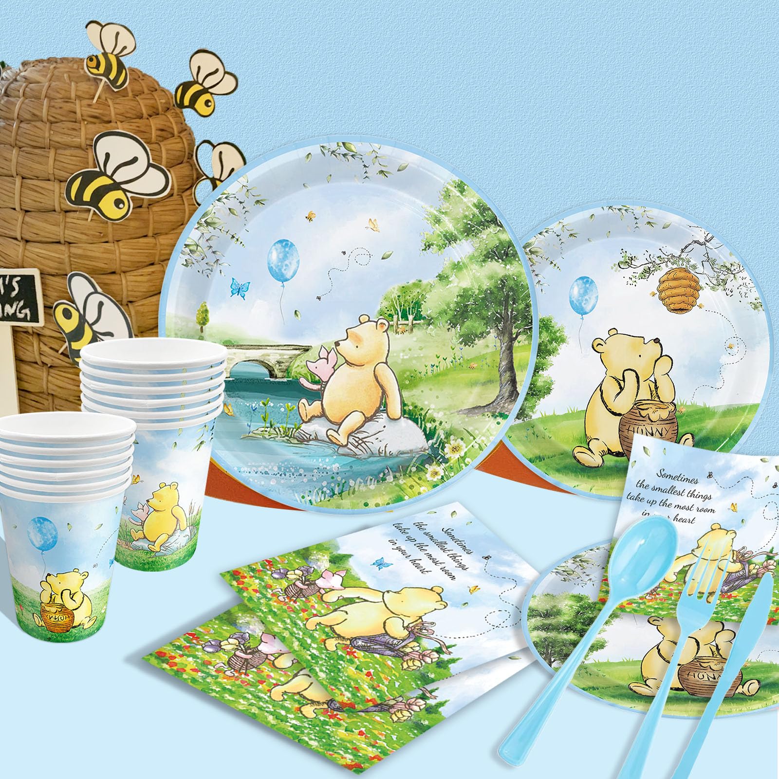 Blue Winnie Bear baby shower tableware decorative design