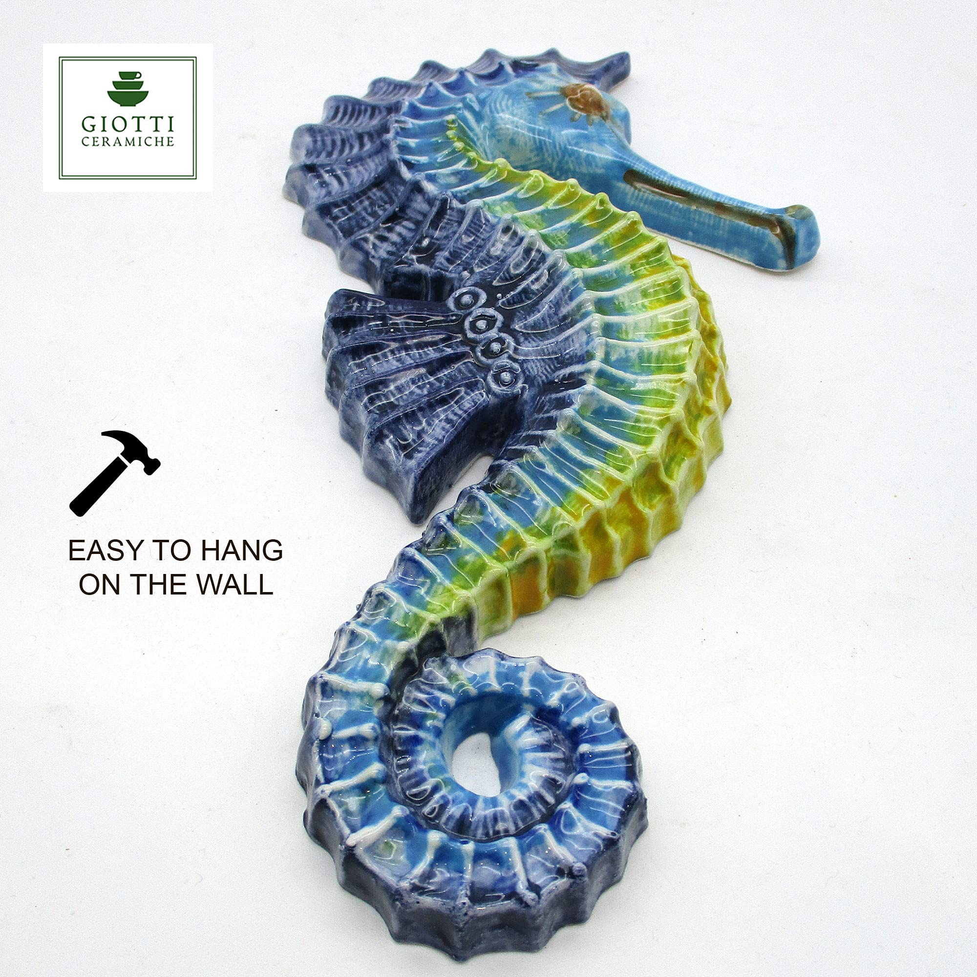 Blue yellow seahorse ceramic home decor wall hanging