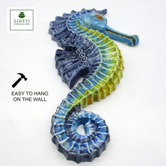 Blue yellow seahorse ceramic home decor wall hanging