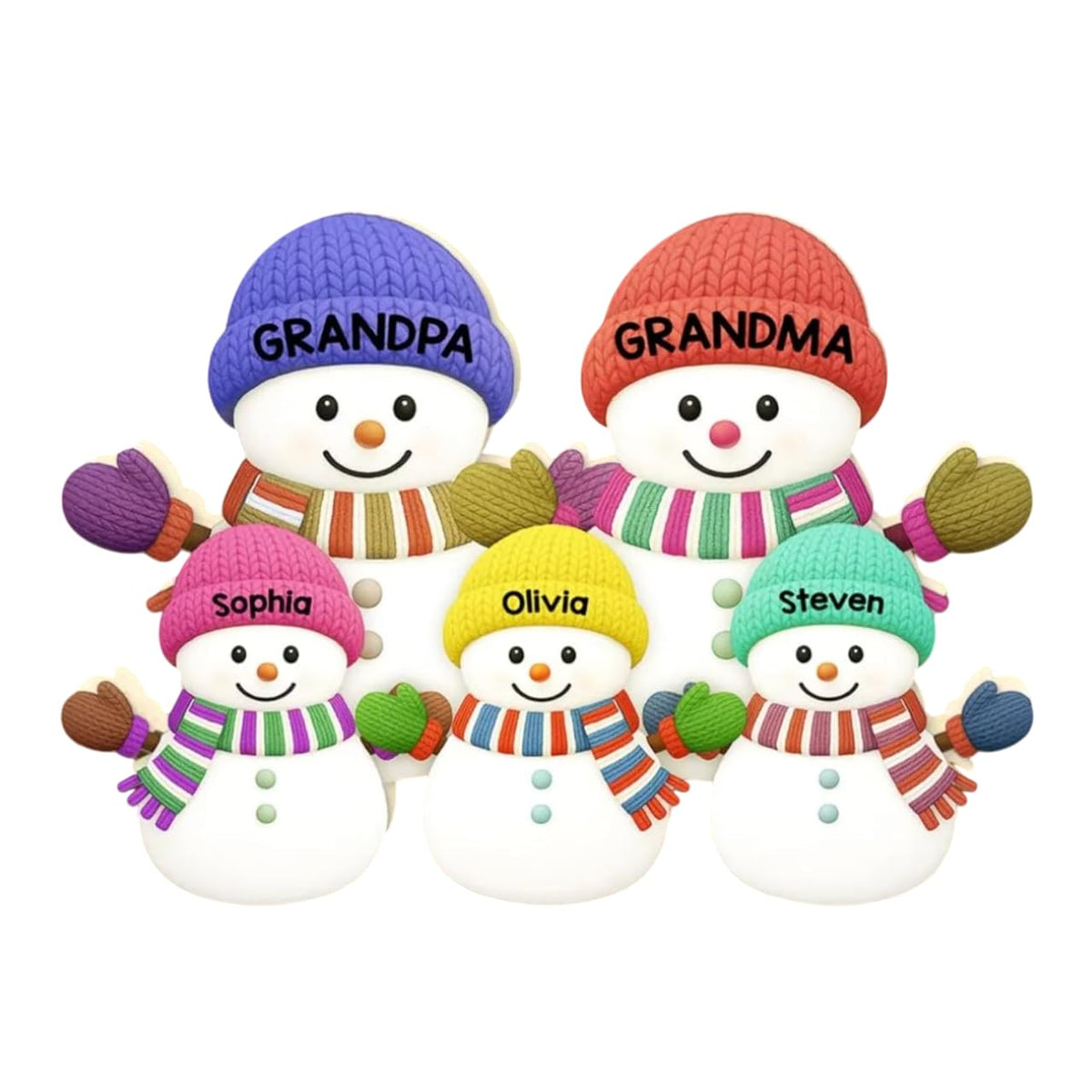 BLUECATUS Christmas Grandma Grandpa And Grandkids Snowman Together light box front view with customizable names