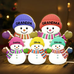 Grandparents snowman LED light frame with grandchildren names close up