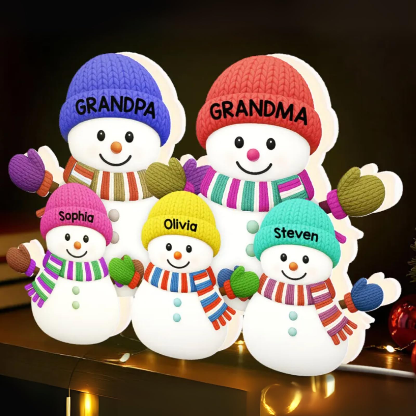 Customizable snowman light box made of premium acrylic for mantel display