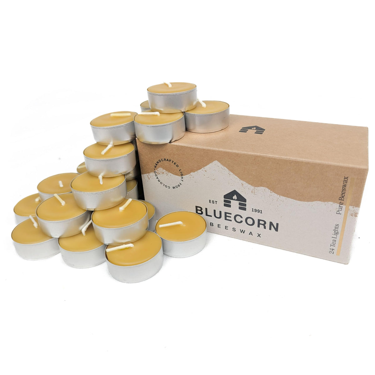 Bluecorn Beeswax Tea Light Candles in metal cups
