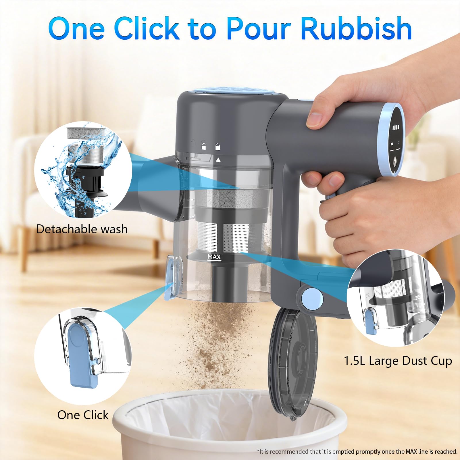 BlueEpic 1.5L dust cup and rinseable parts