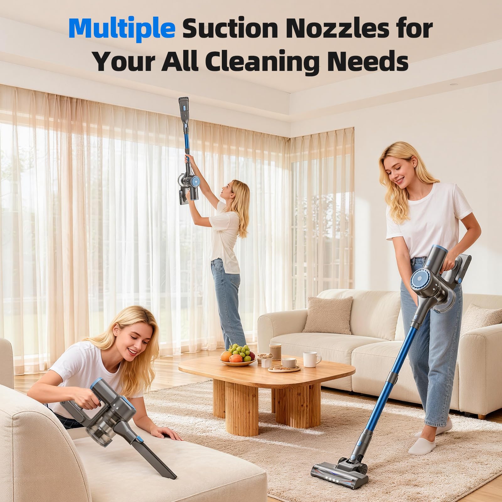 BlueEpic cordless vacuum 6-in-1 with crevice tool and brush