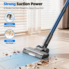 BlueEpic cordless vacuum cleaner 40kPa suction label close-up