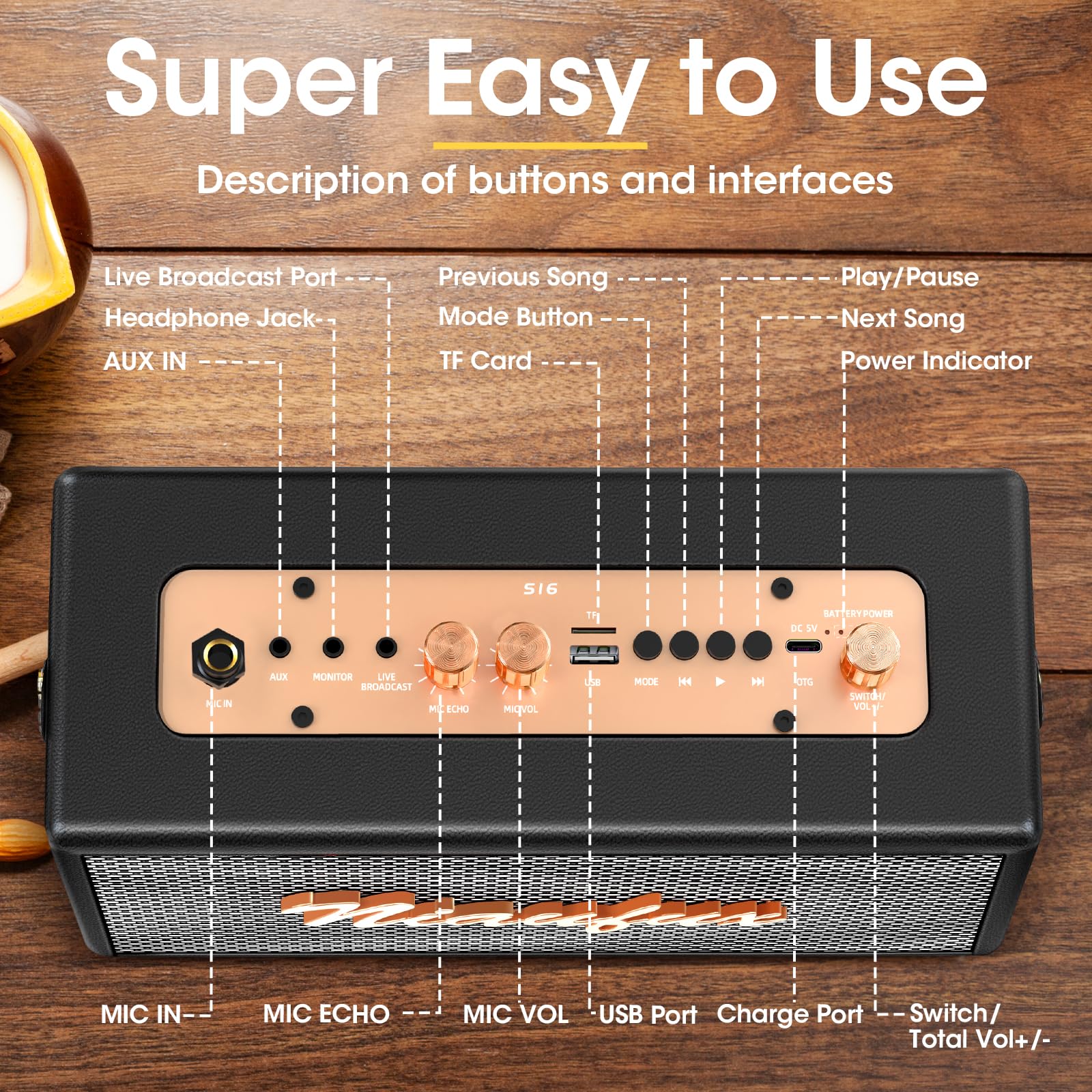 Bluetooth 5-3 connected karaoke system with TF USB AUX IN