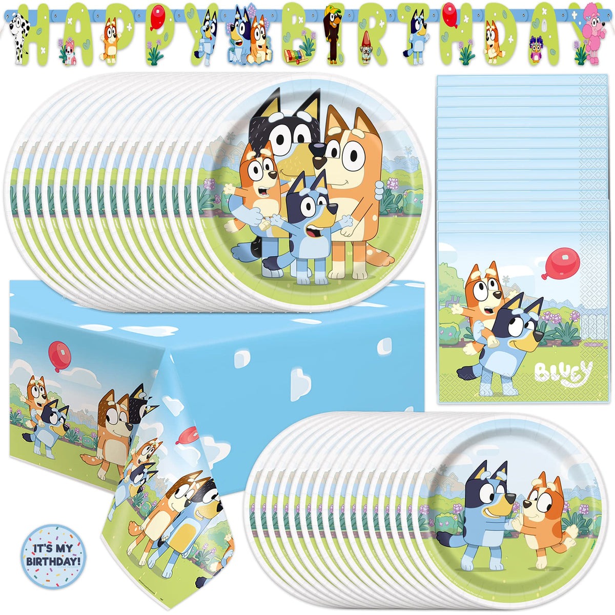 Bluey birthday party banner and table cloth for 16 guests