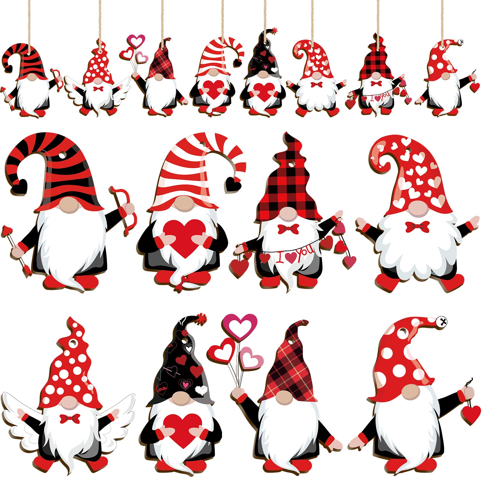 Blulu wooden Valentine Day gnome ornament hanging set
