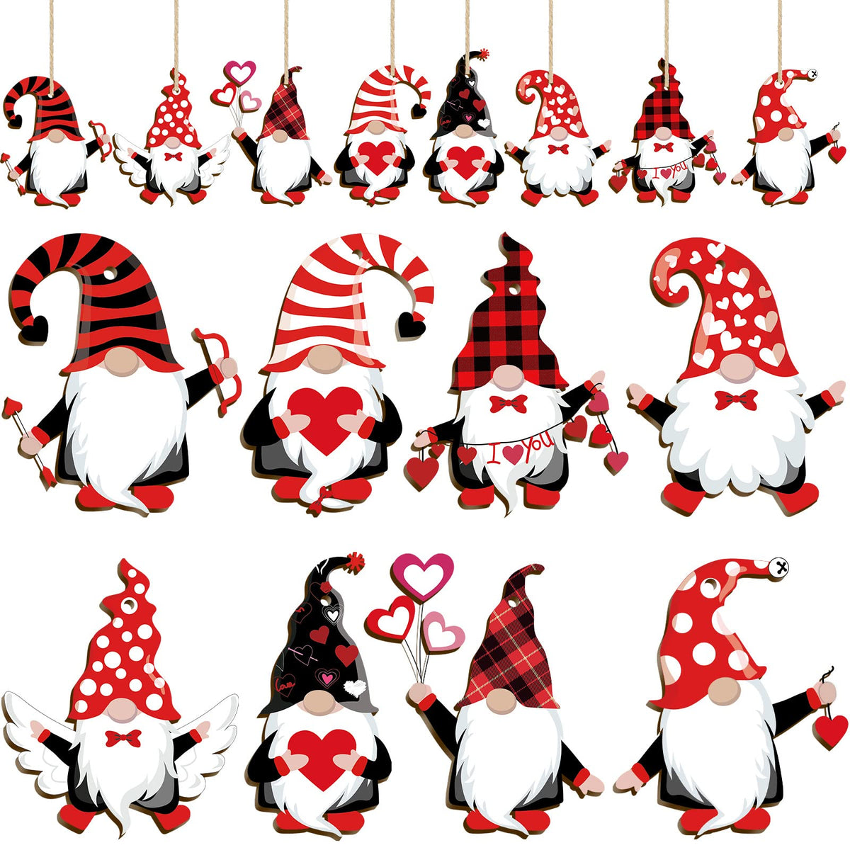 Blulu wooden Valentine Day gnome ornament hanging set