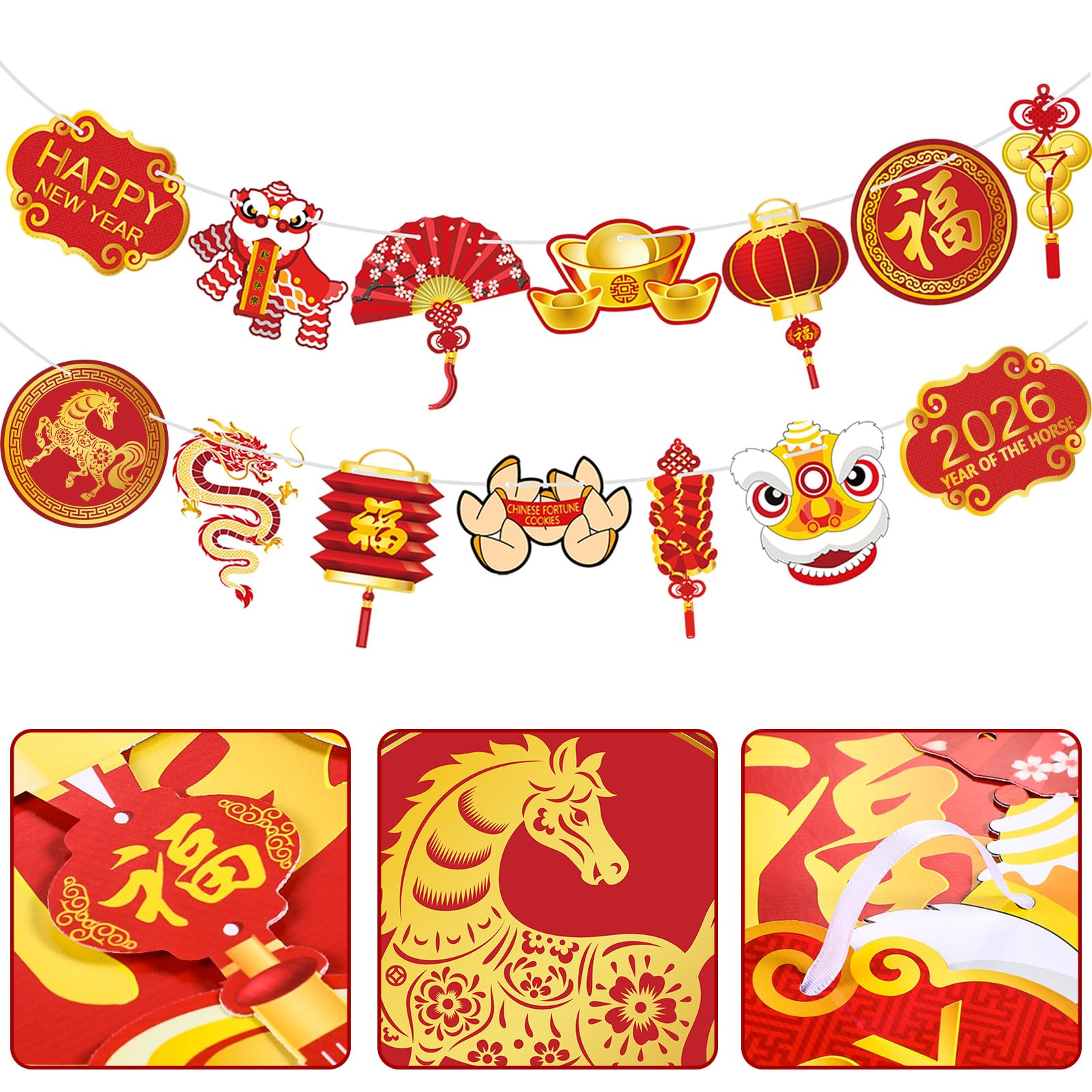 Year of the Horse banner with 14 classic patterns