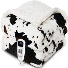 blunique heated blanket 50x60 cow print white close up texture