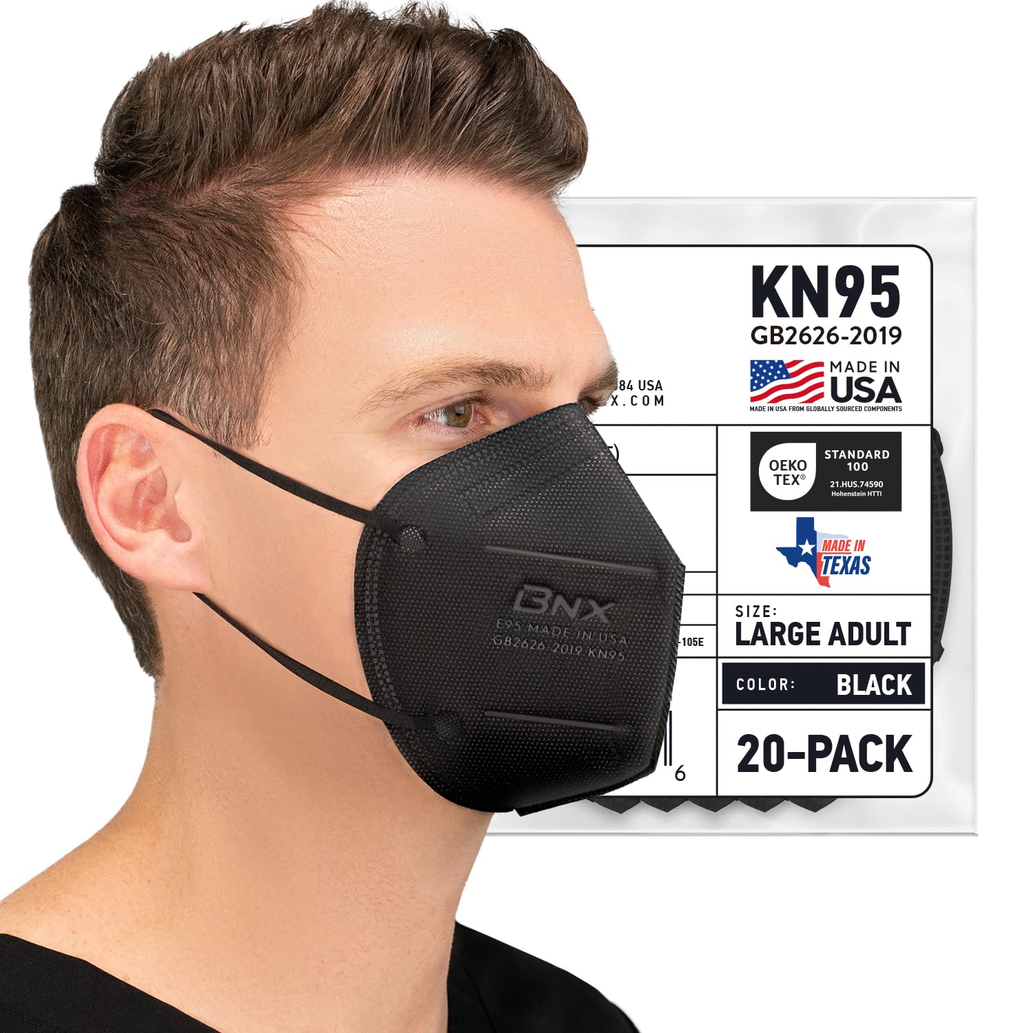 BNX KN95 face mask 20-pack black Made in USA