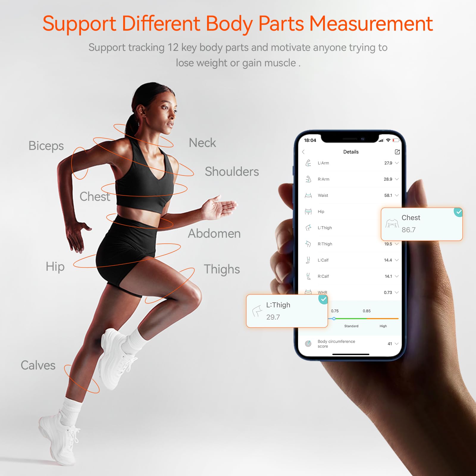 Waist to hip ratio tracking with body tape measure