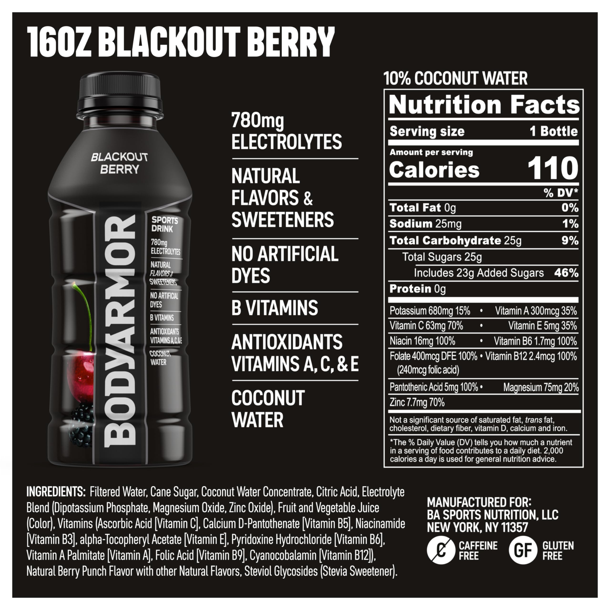 BodyArmor Blackout Berry 16oz bottle