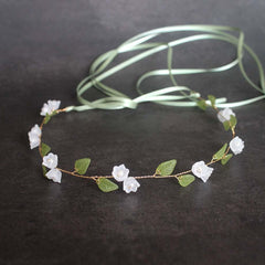 Boho wedding headband lily of the valley woodland look