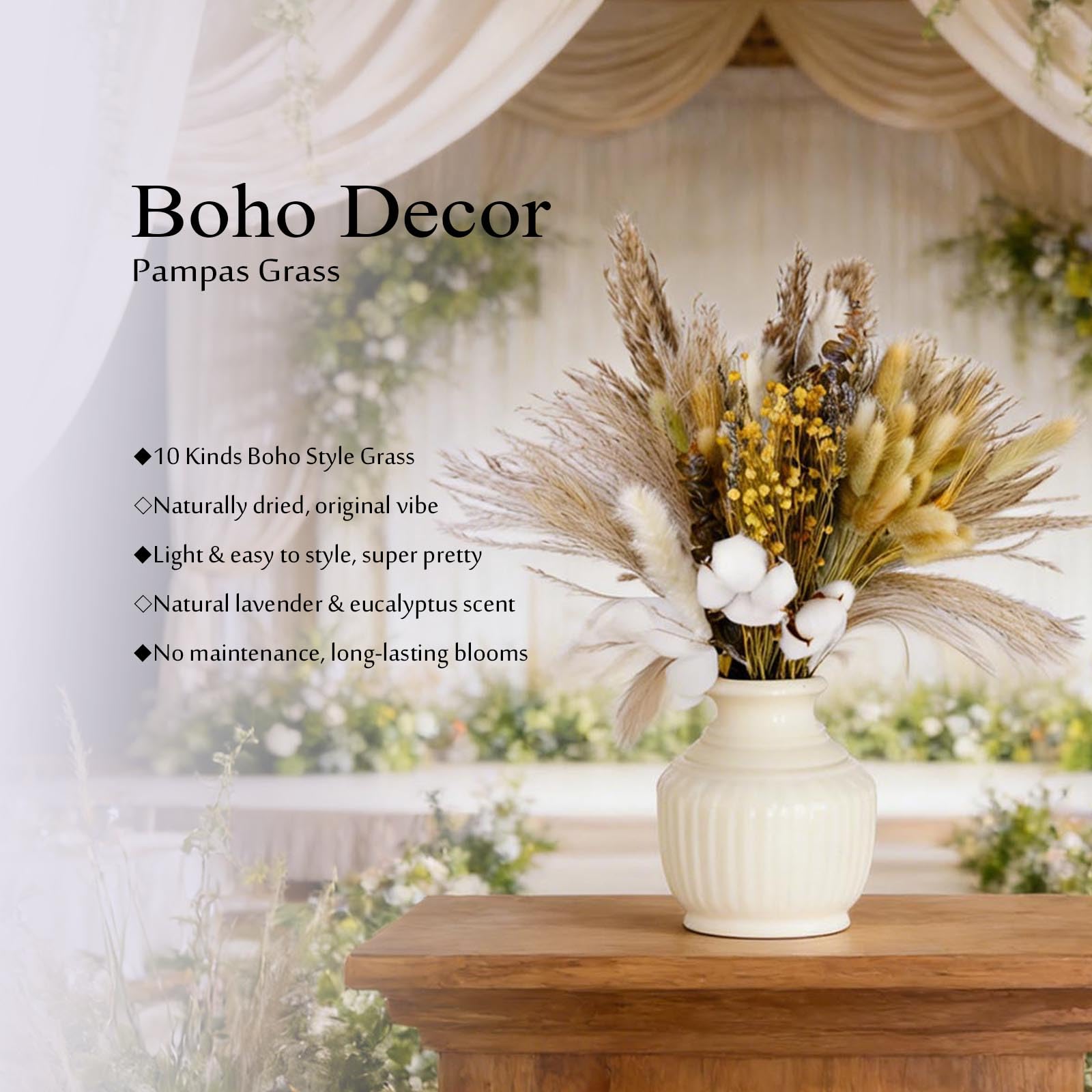 Boho dried plants bouquet for office bedroom decor