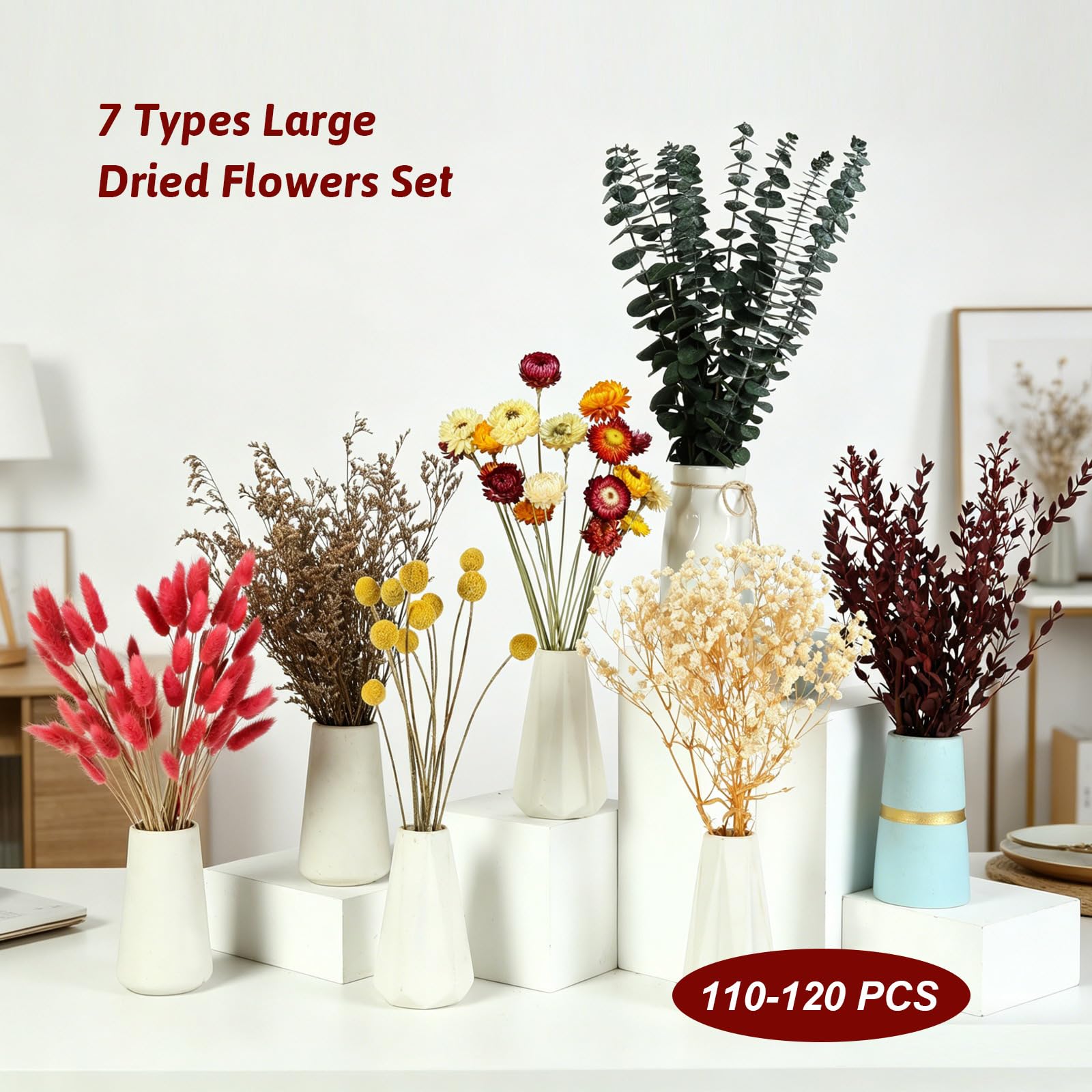 seven premium dried flowers including eucalyptus and baby's breath