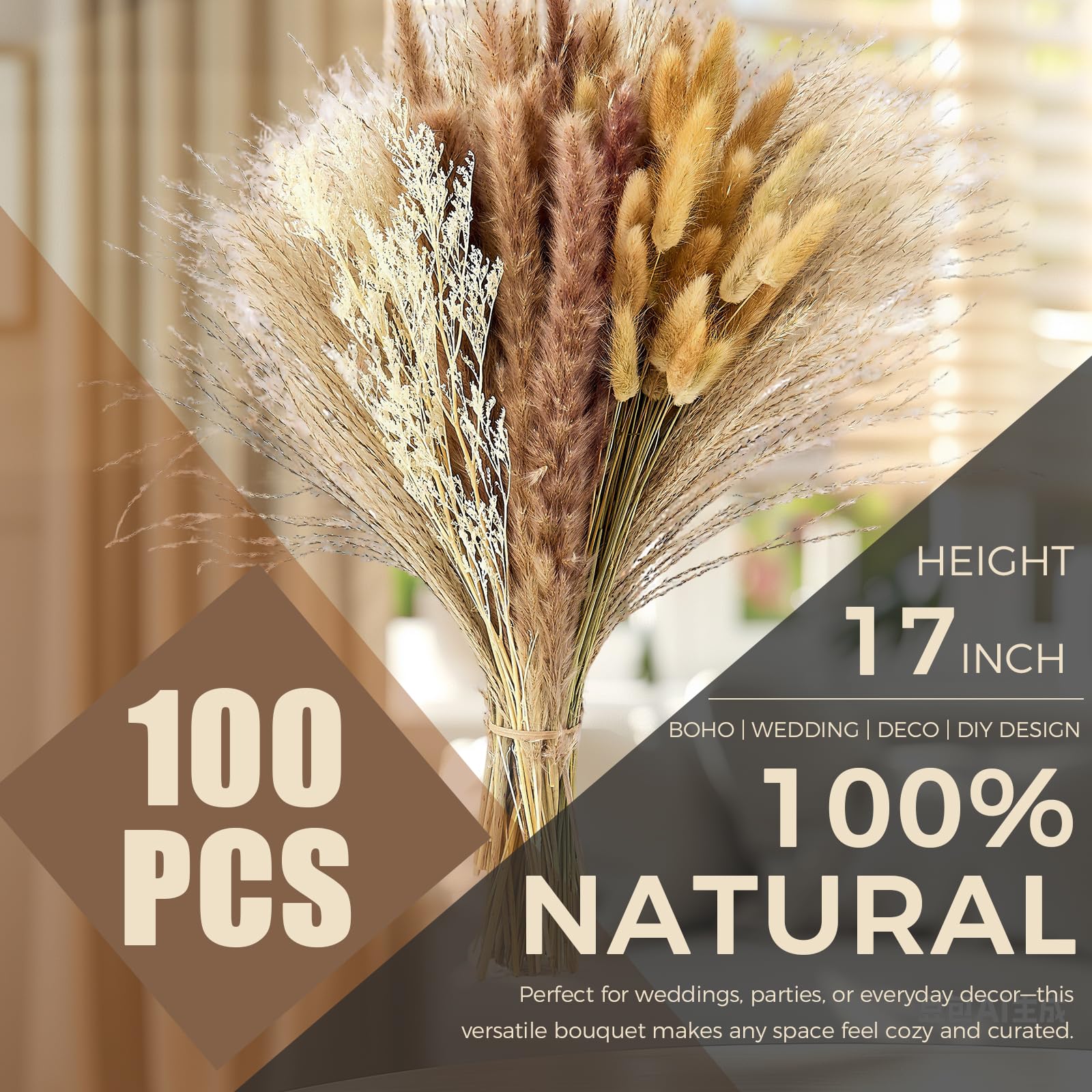 Boho wall decor pampas bouquet with natural tones
