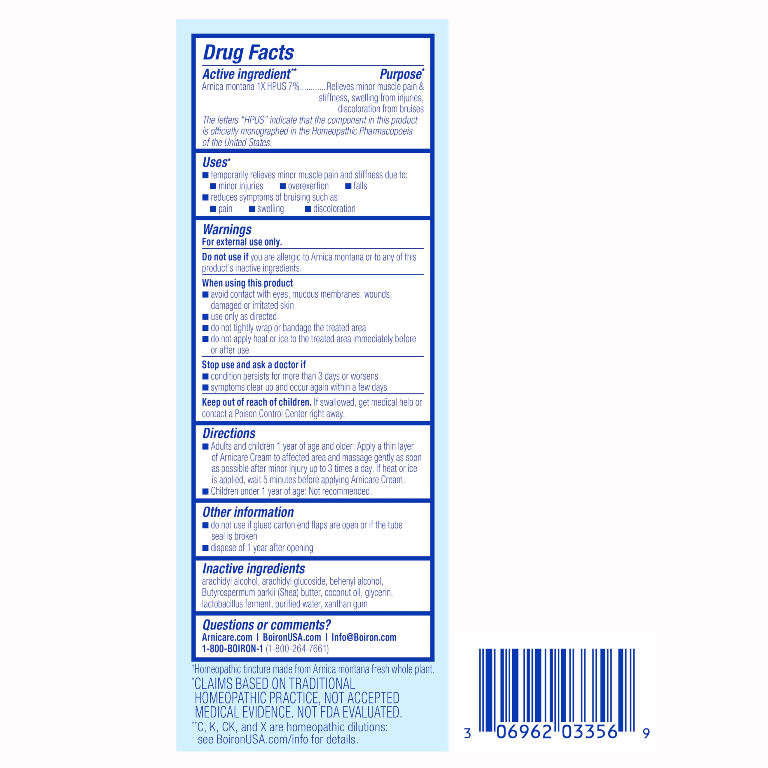 Boiron Arnicare Cream 2.5 oz packaging