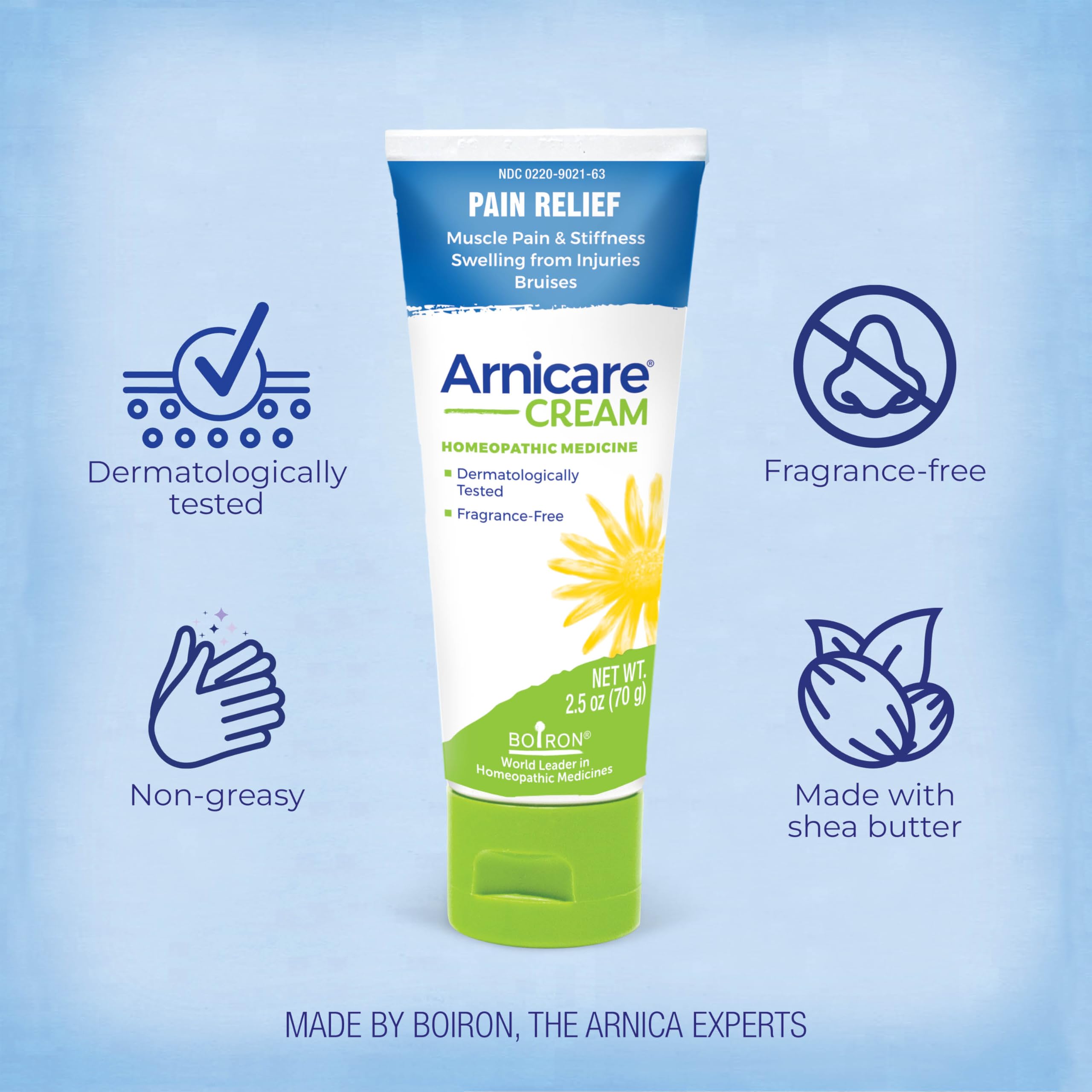 Non-greasy unscented arnica cream texture