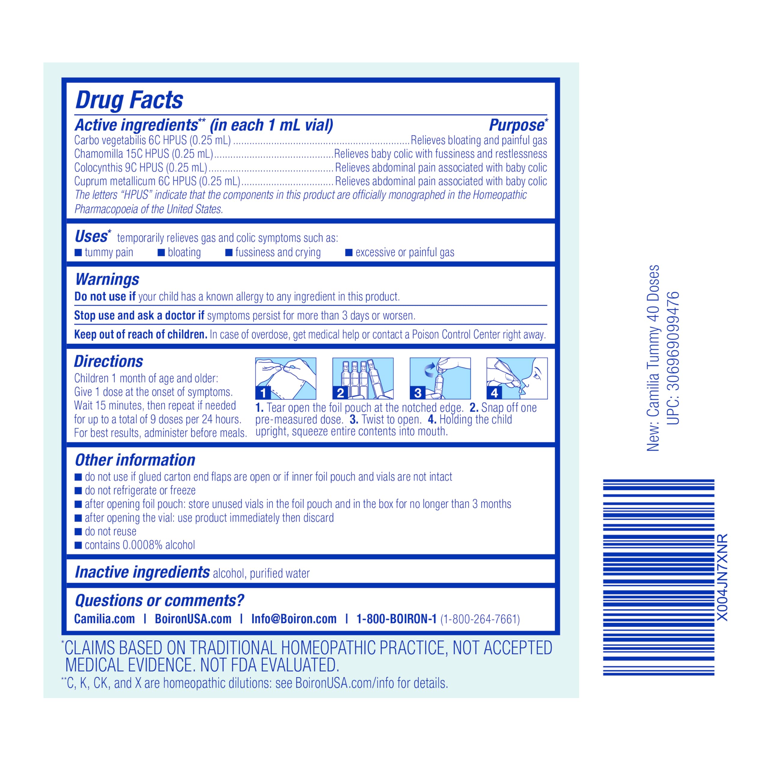 Sterile liquid doses for camilia tummy drops