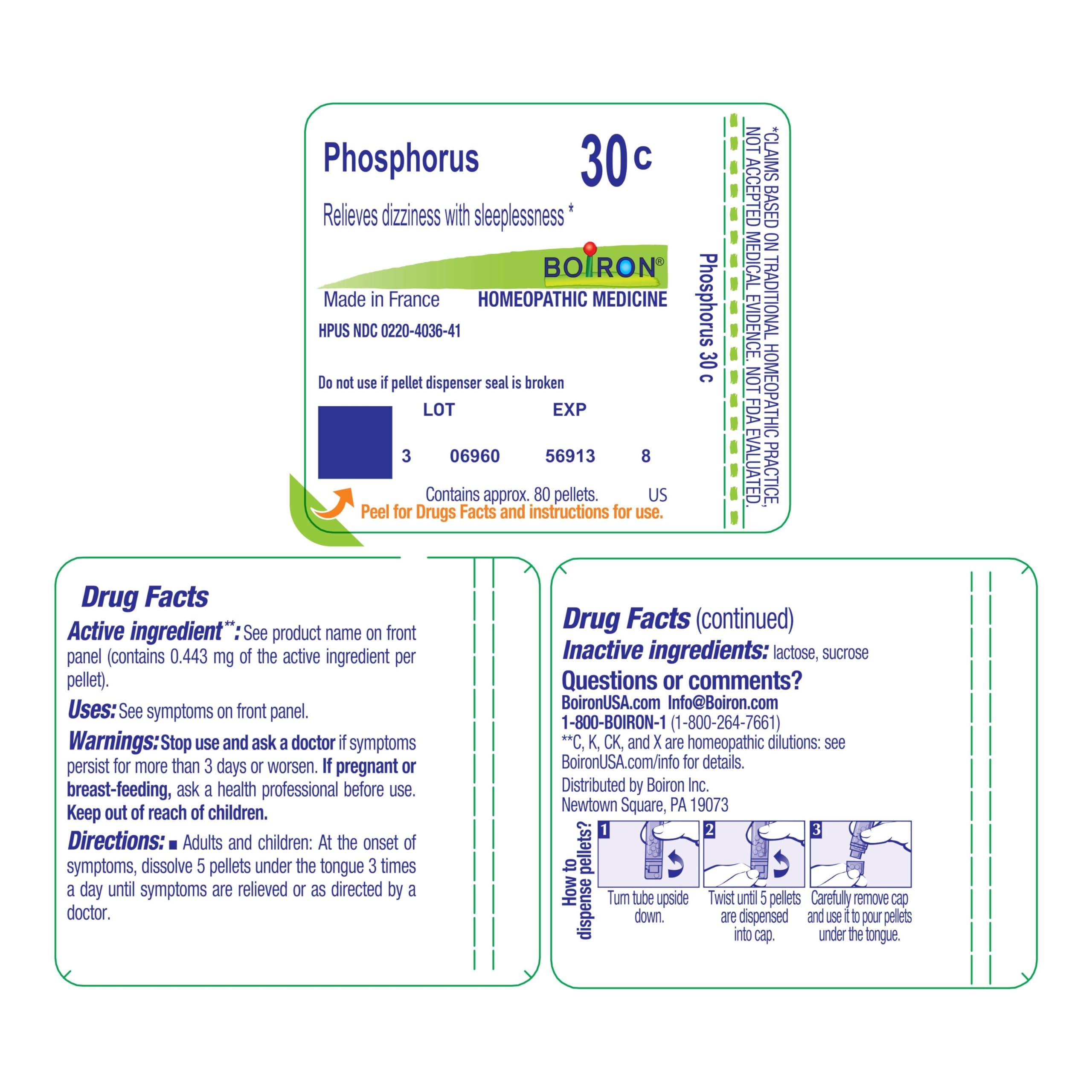 Boiron Phosphorus 30C 80 pellet tube front view