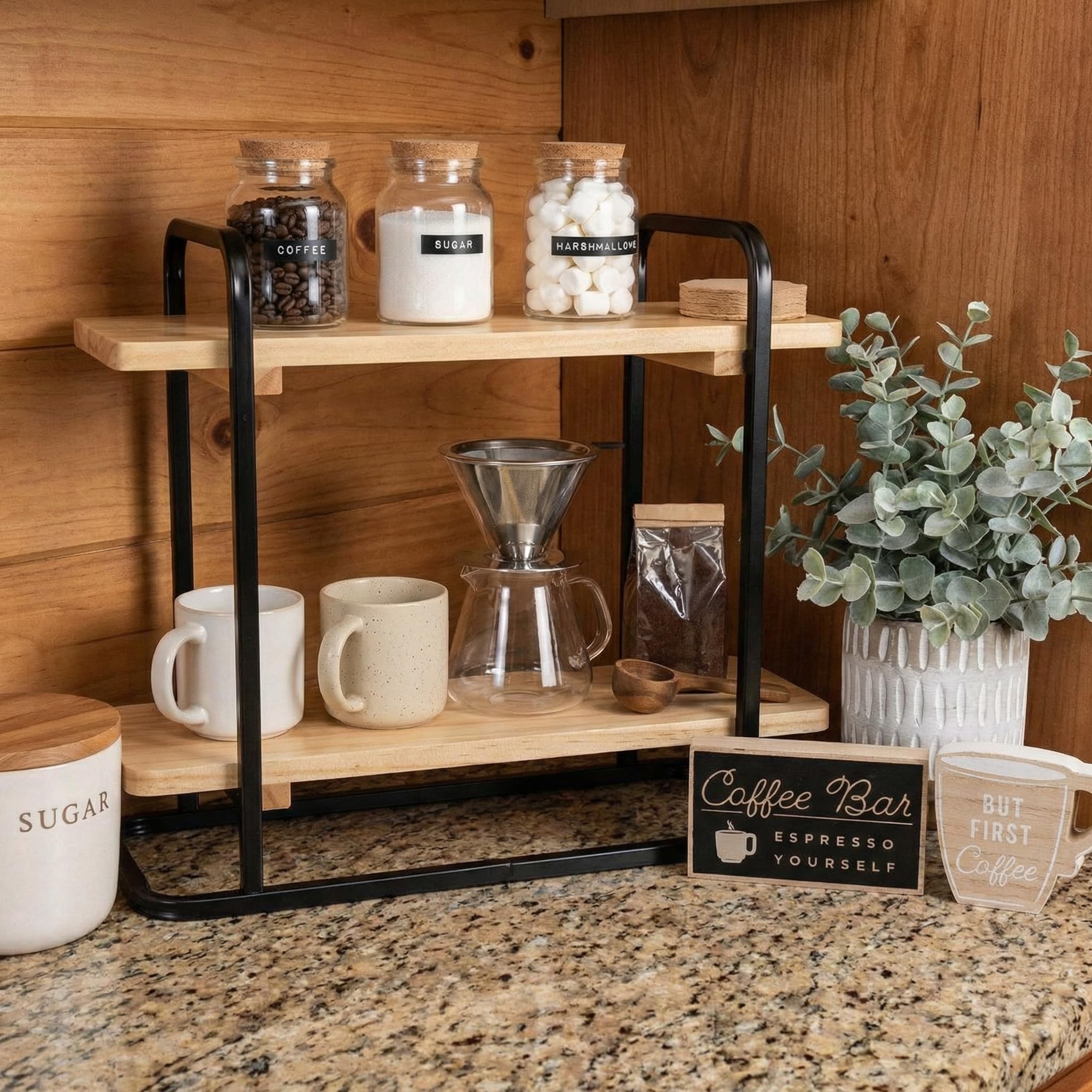 Honey brown wood grain double layer shelf for desserts and cups