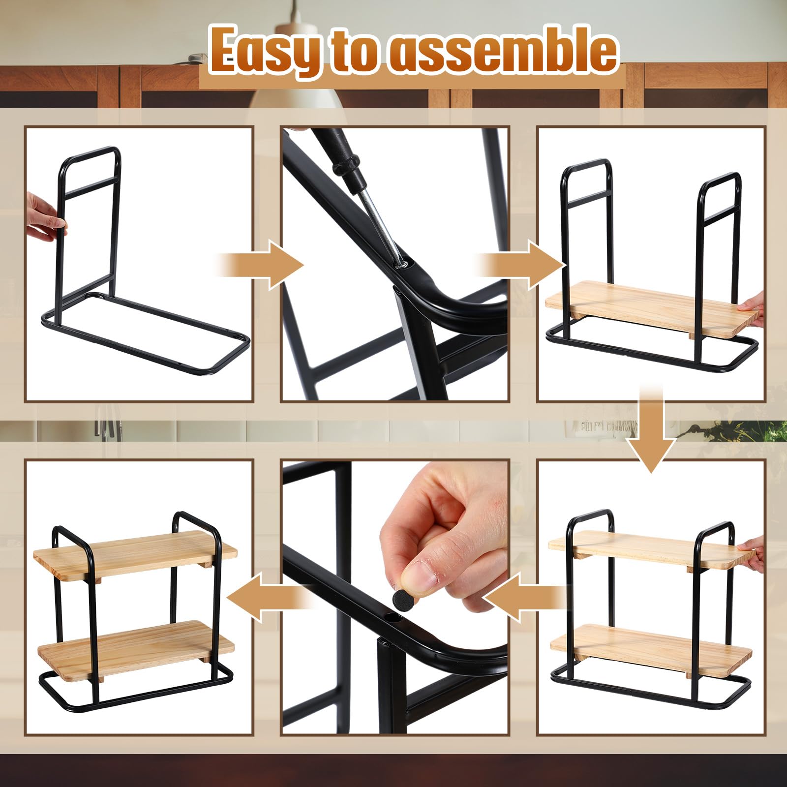 Bokon two-tier wooden serving tray with metal frame