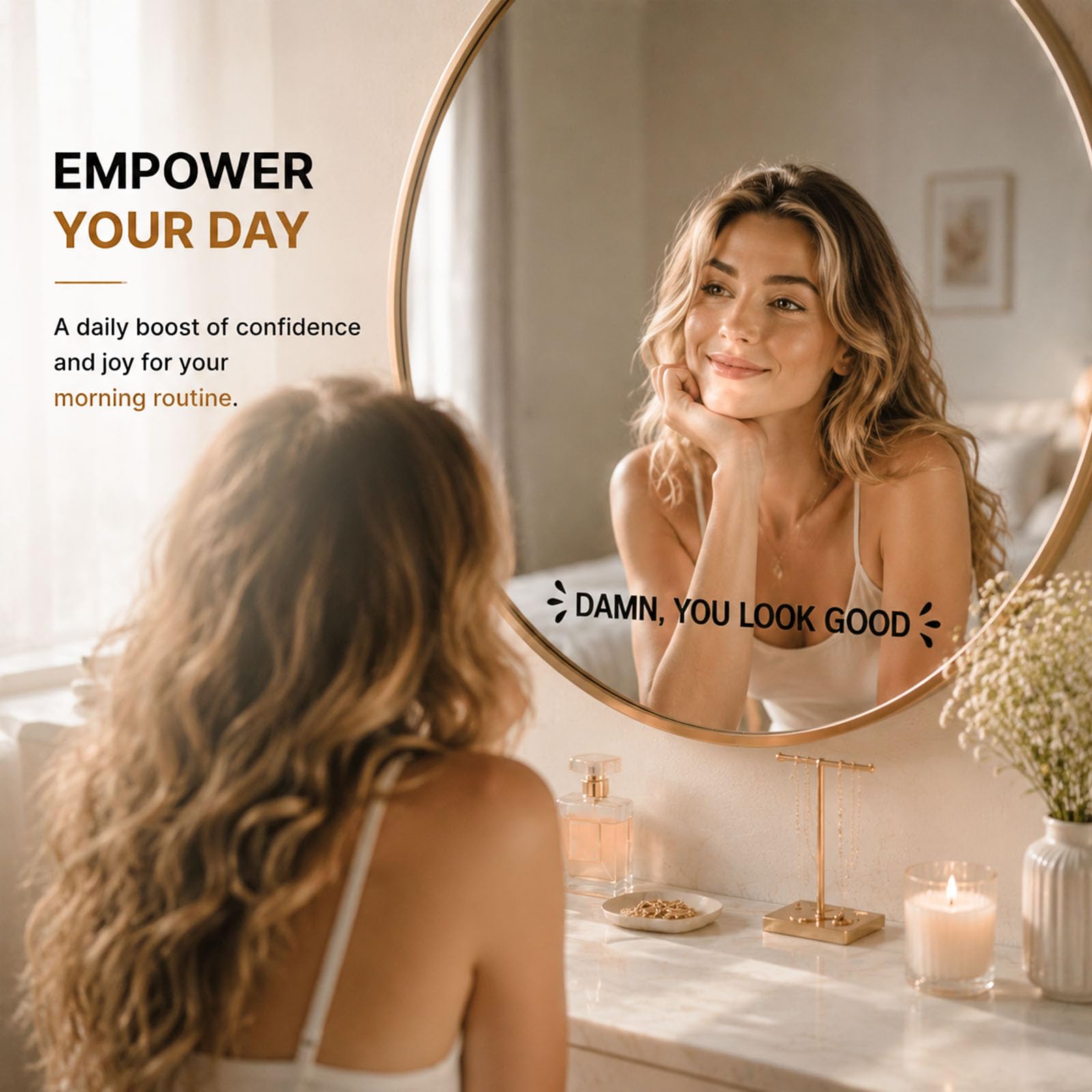 Packaging or product presentation of Damn You Look Good Vinyl Mirror Decal