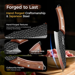 Hand forged BOMASS kitchen knife with oak handle