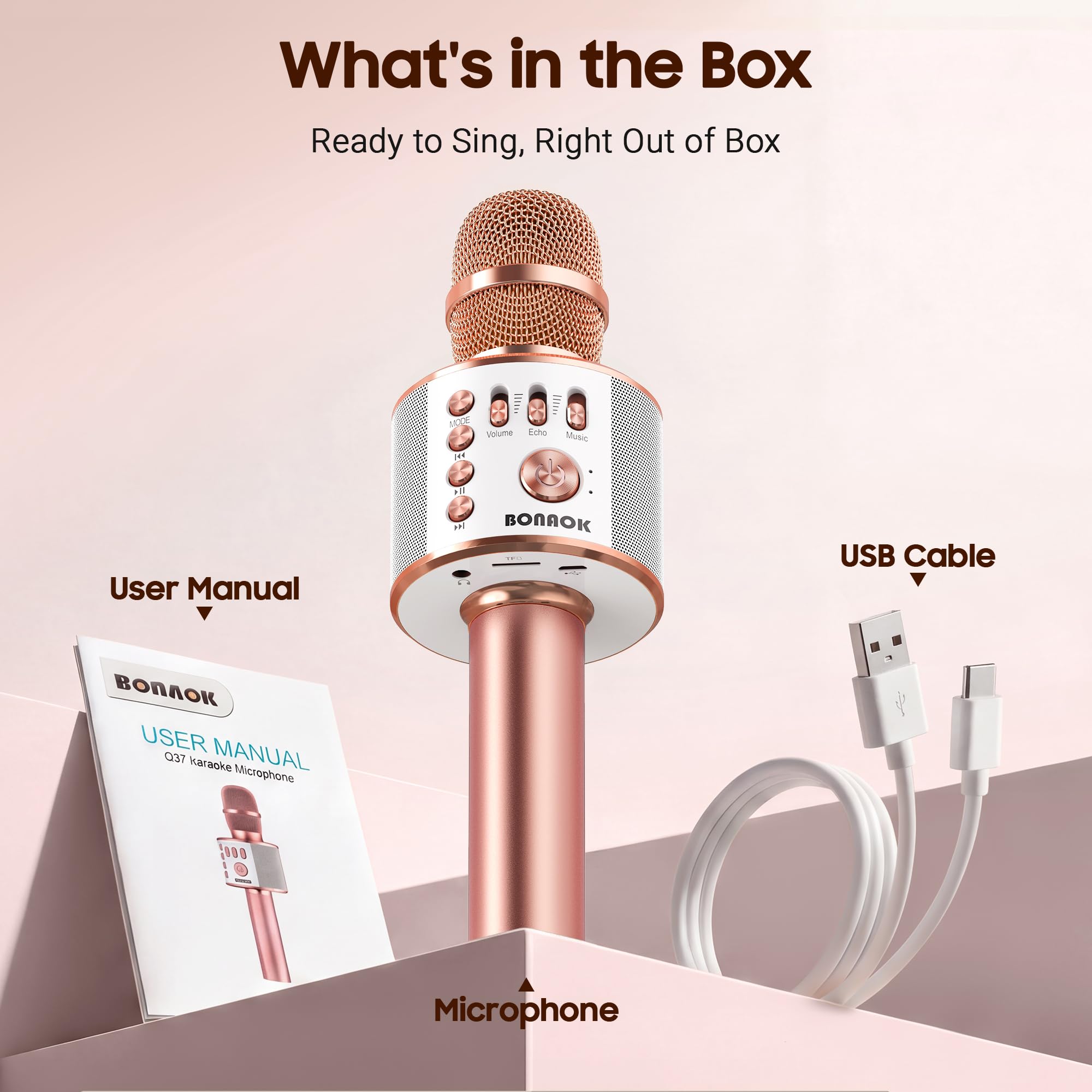 Karaoke mic for smartphones and PC by BONAOK Q37 rose gold